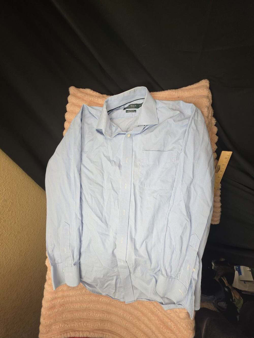 Lauren Ralph Lauren Classic Fit Gingham Shirt Size 15.5 32/33 Blue